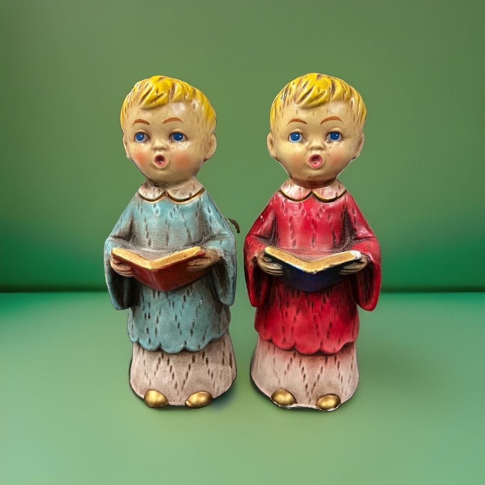 Vintage Hand Painted Ceramic Choir Boy Christmas Figurines Set of 2